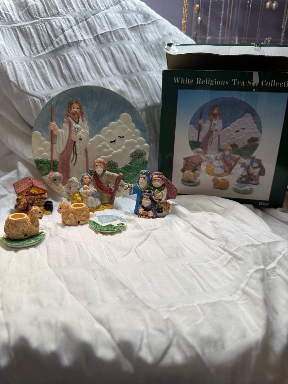 Christmas Religious Nativity Miniature Figurine Tea Set Vintage 1995 Youngs Inc.